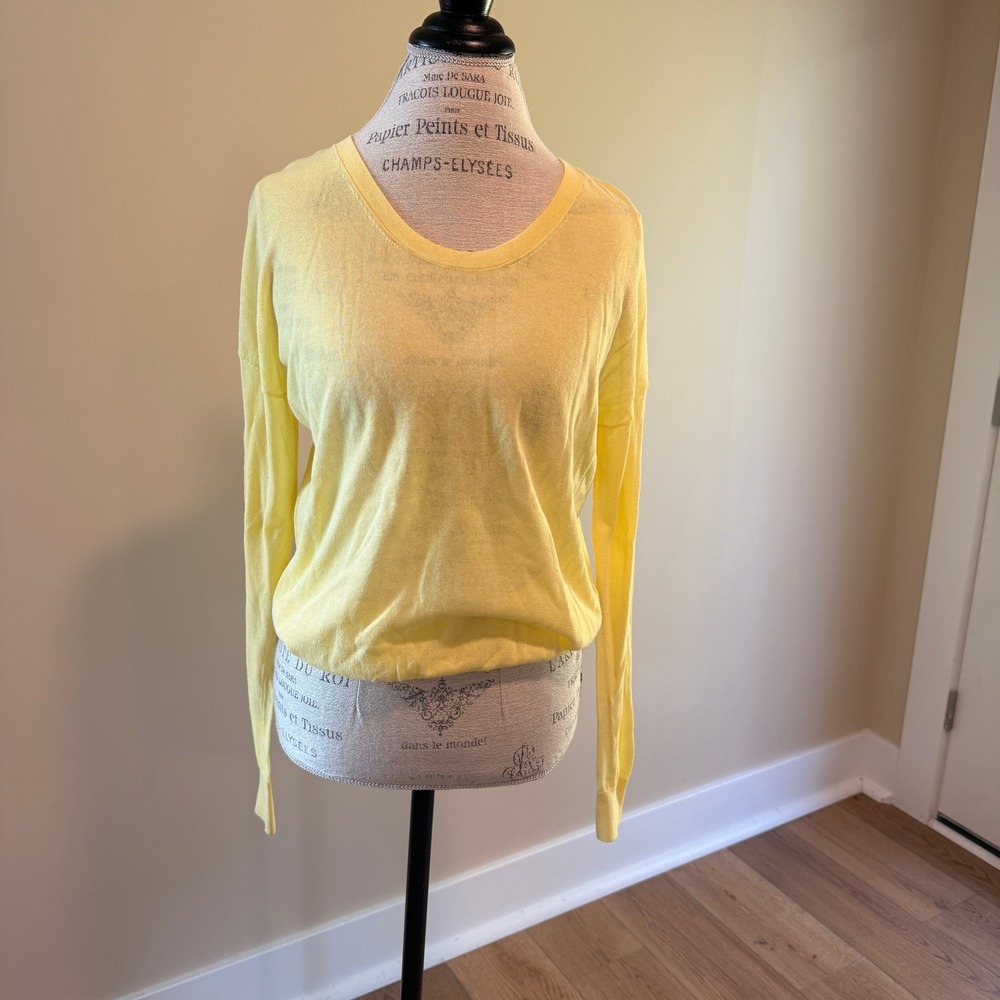 Cabi Women's Bright Yellow Sheer Long Sleeve Crewneck Sweater Size M